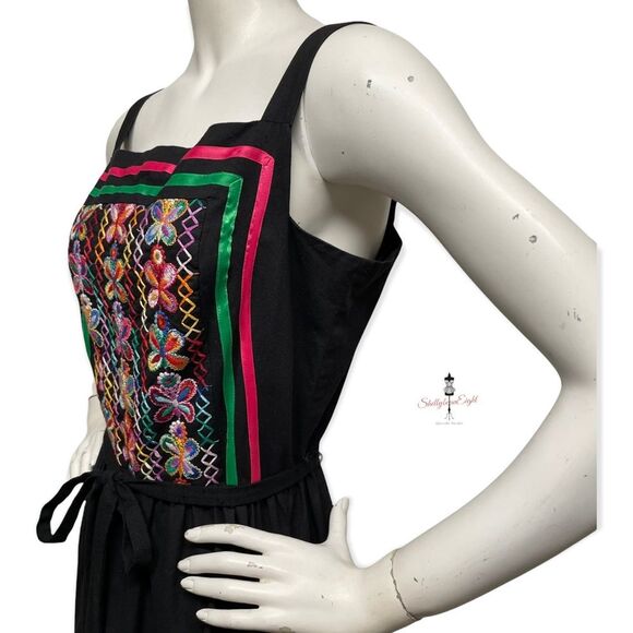 VINTAGE 70s 80s Embroidered BUTTERFLIES Folk Art Peasant Sun Dress Boho 8 10 M - Picture 13 of 16